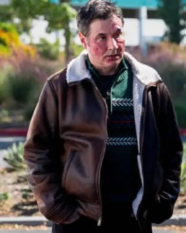NCIS S23 Adam Ferrara Brown Leather Jacket with Sherpa Collar WorthVee