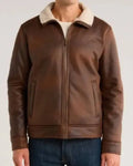 NCIS S23 Adam Ferrara Brown Leather Jacket with Sherpa Collar WorthVee