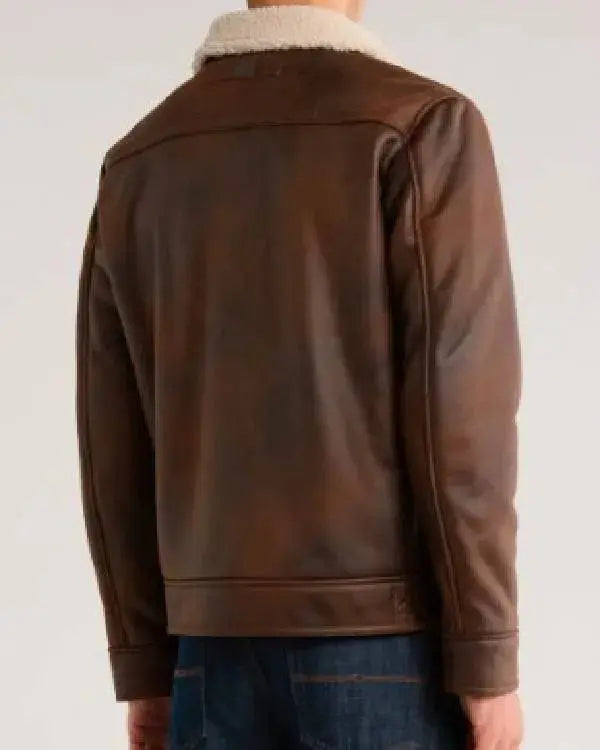 NCIS S23 Adam Ferrara Brown Leather Jacket with Sherpa Collar WorthVee