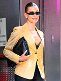 NYC Hailey Bieber The Rhode x Sephora launch Beige Leather Blazer USA Jackets