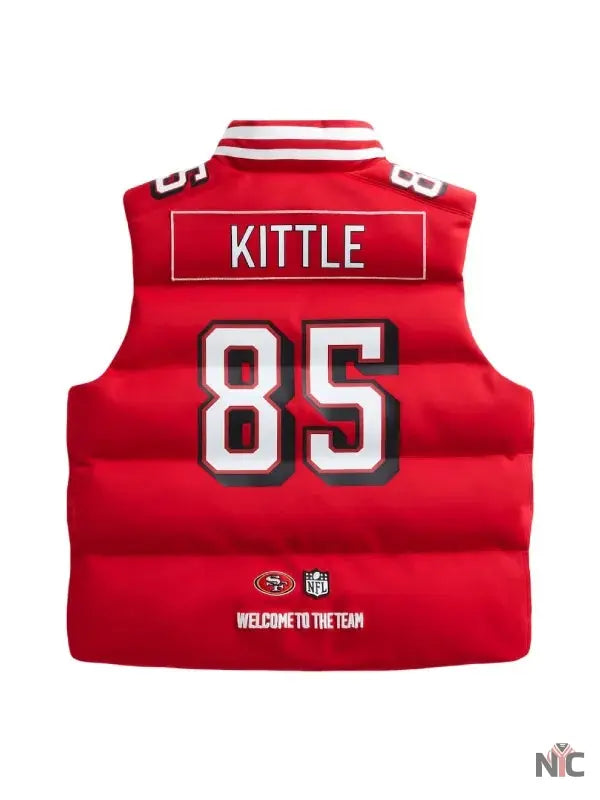 NFL Player George Kittle Scarlet Red Puffer Vest Clanton Jacket