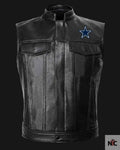 NFL Team Dallas Cowboys Black Leather Vest Clanton Jacket