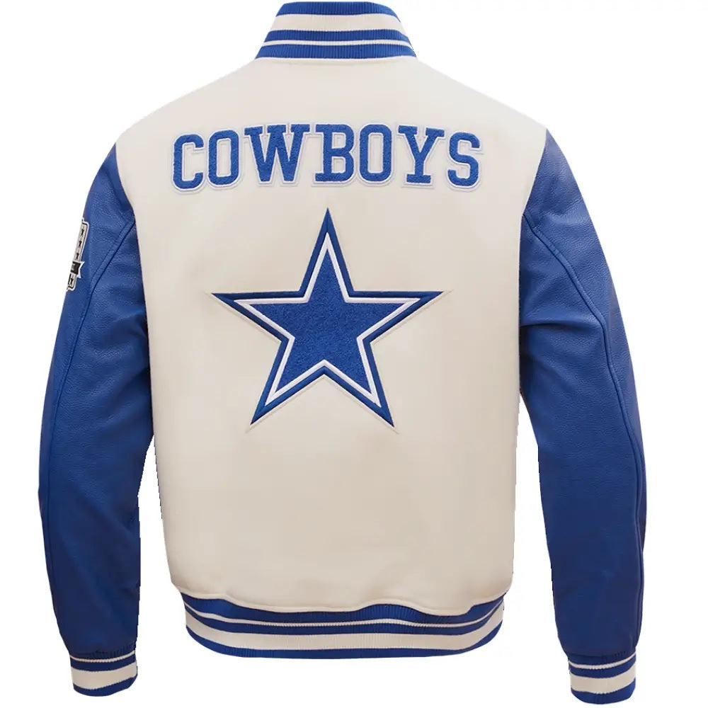 NFL Dallas Cowboys White And Blue Varsity Jacket WorthVee