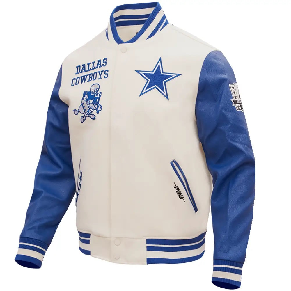 NFL Dallas Cowboys White And Blue Varsity Jacket WorthVee