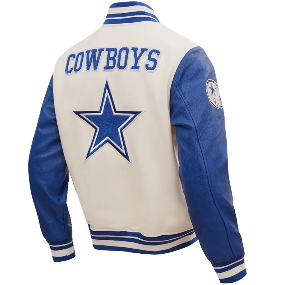 NFL Dallas Cowboys White And Blue Varsity Jacket WorthVee