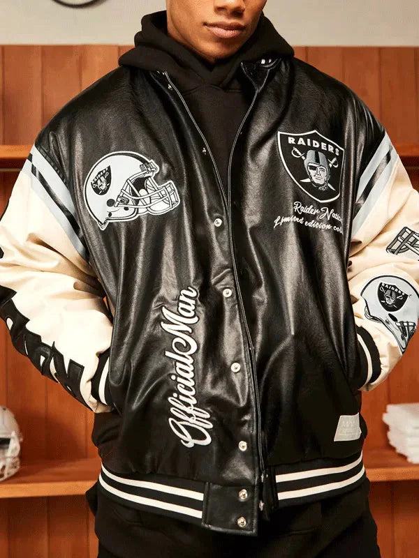 NFL Las Vegas Raiders Black Bomber Jacket Clanton Jacket