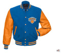 NY Knicks Blue and Orange Varsity Jacket	New York Knicks Jackets / NBA Clanton Jacket
