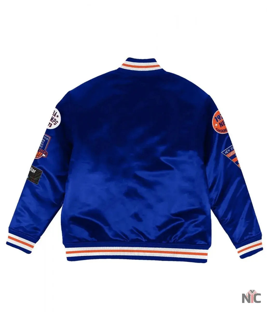 NY Knicks Champ City Bomber Satin Royal Blue Jacket Clanton Jacket