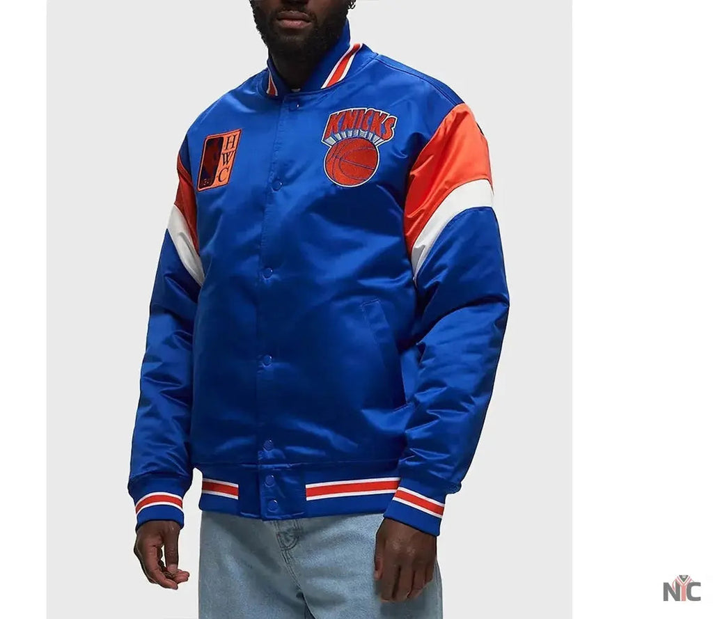 NY Knicks Heavyweight Royal Satin Jacket Clanton Jacket