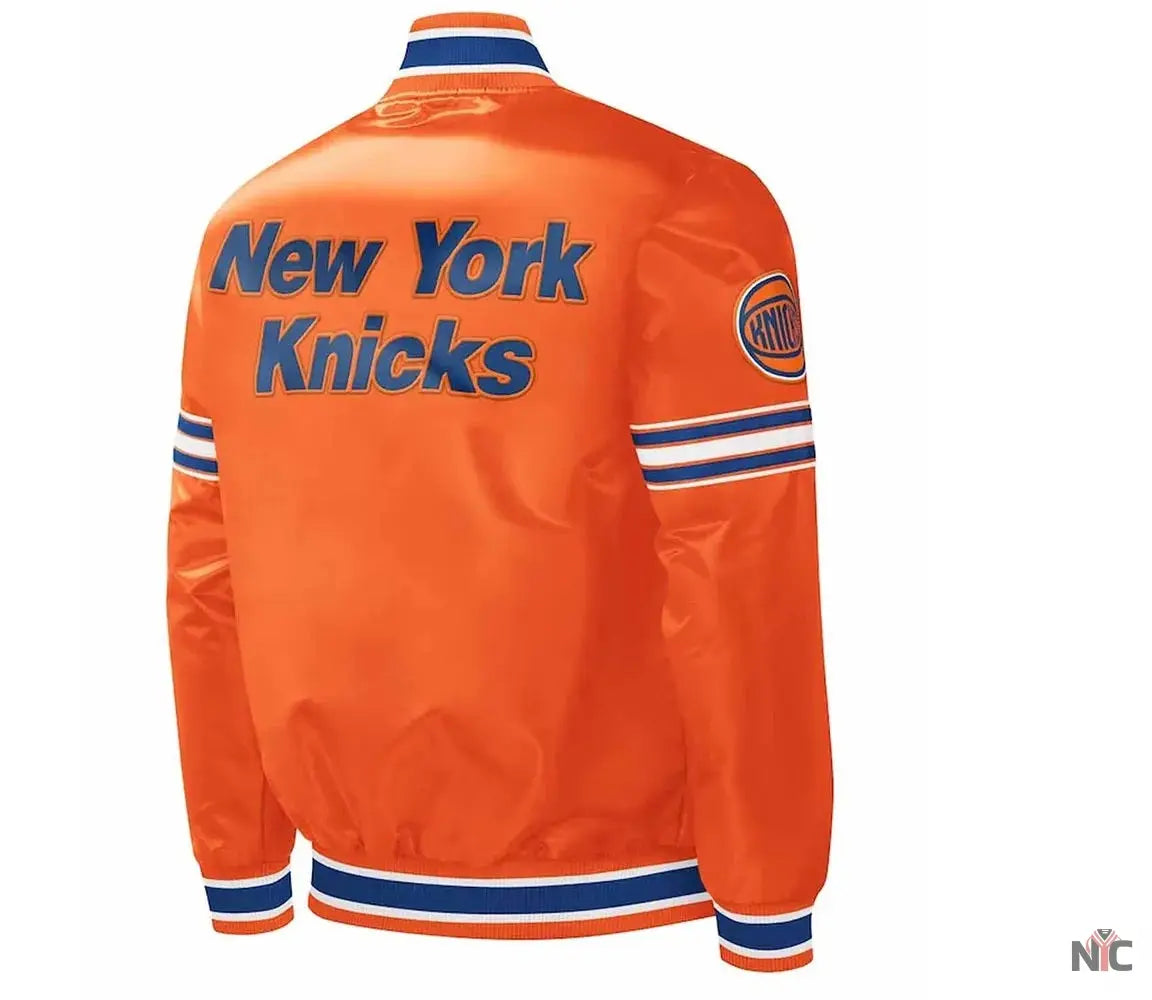 NY Knicks Slider Varsity Orange Satin Jacket Clanton Jacket