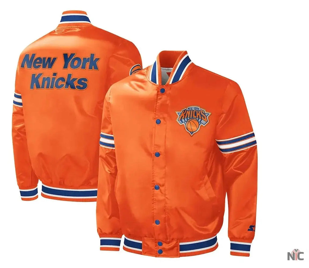 NY Knicks Slider Varsity Orange Satin Jacket Clanton Jacket