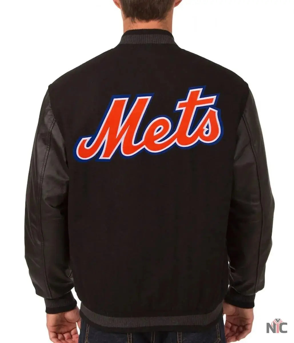 NY Mets Black Wool & Leather Jacket Clanton Jacket