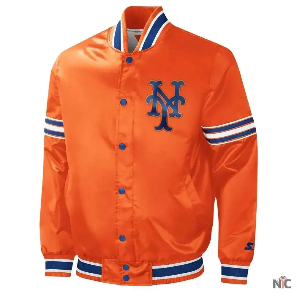 NY Mets Midfield Royal and Orange Satin Jacket Clanton Jacket