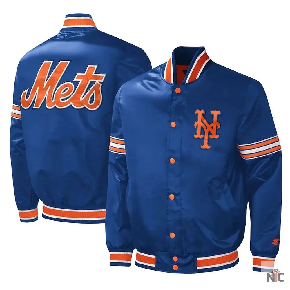 NY Mets Midfield Royal and Orange Satin Jacket Clanton Jacket