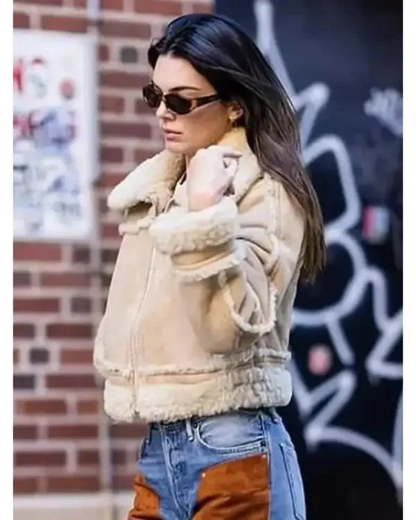 NYC Kendall Jenner Beige Suede Leather Jacket