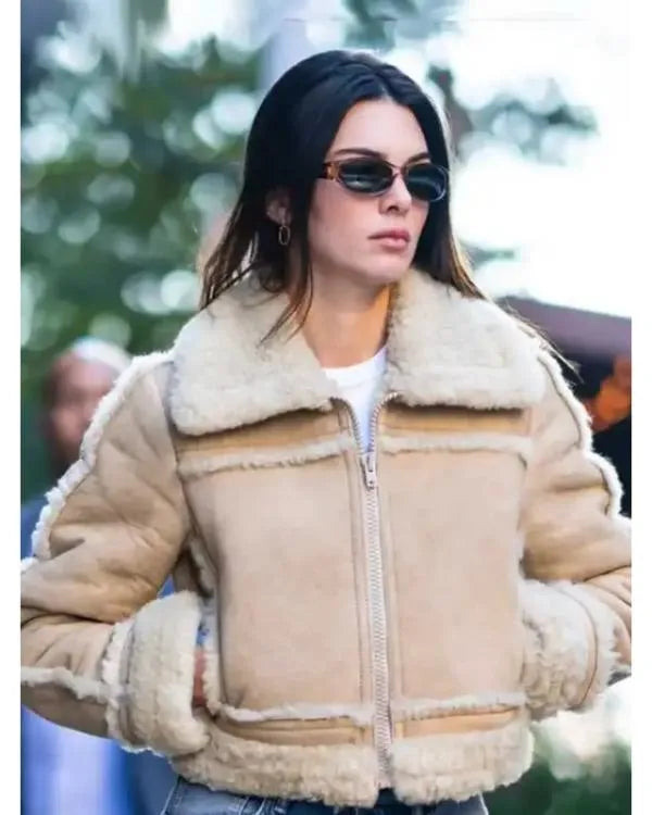 NYC Kendall Jenner Beige Suede Leather Jacket