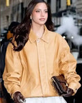 NYFW 2026 Emilia Mernes Brown Leather Jacket
