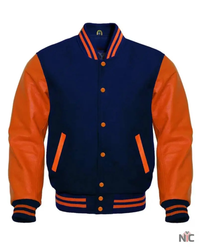 Navy Blue And Orange Varsity Jacket Clanton Jacket