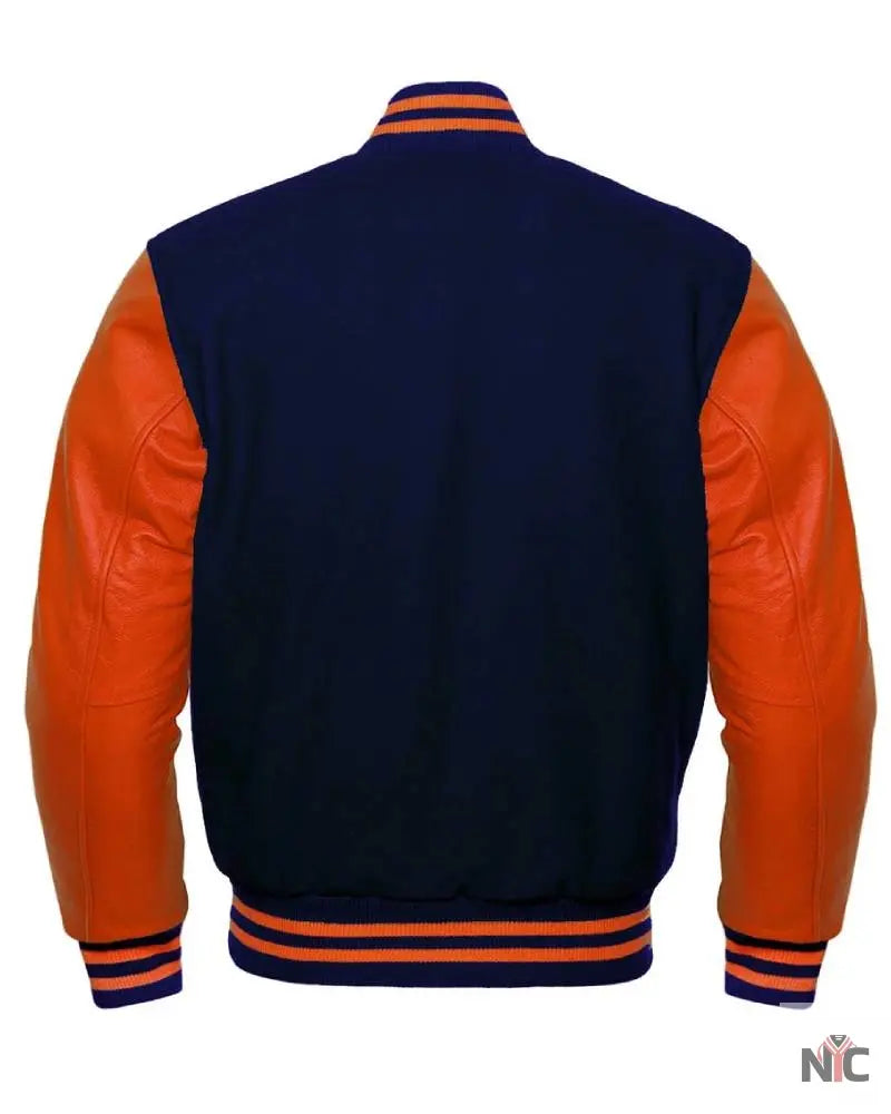 Navy Blue And Orange Varsity Jacket Clanton Jacket