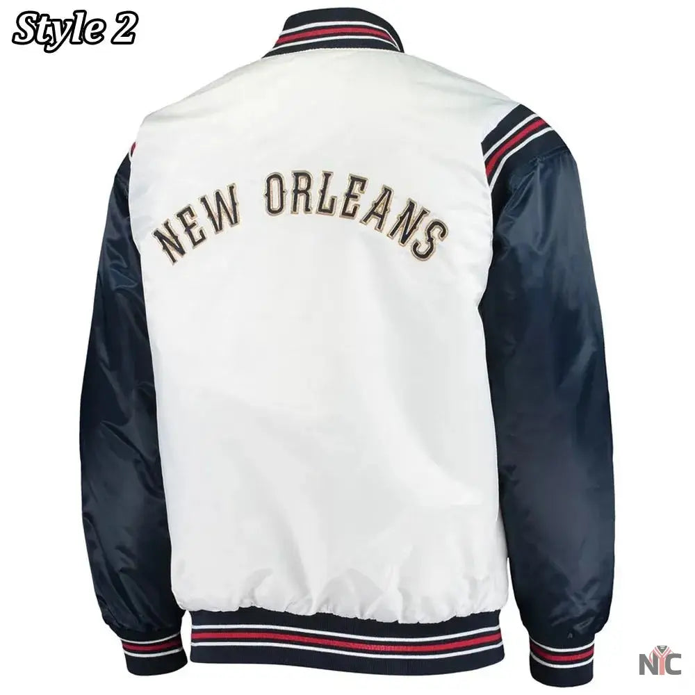New Orleans Pelicans Renegade Varsity White Navy Jacket Clanton Jacket