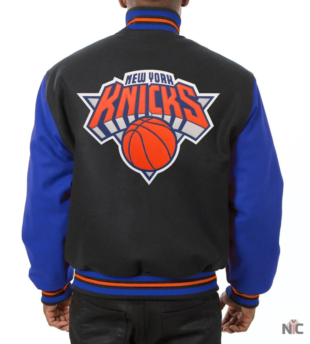 New York Knicks Black & Blue Wool Varsity Jacket Clanton Jacket