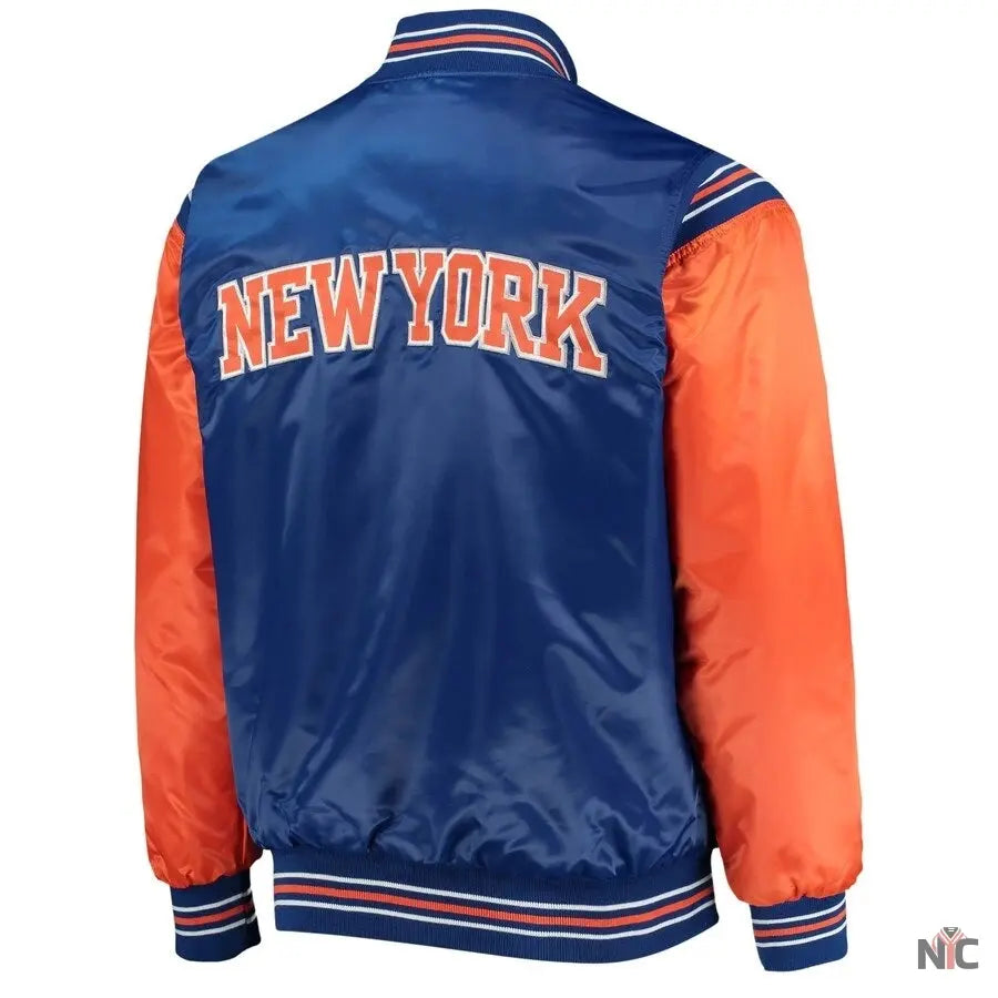New York Knicks Enforcer Full-Snap Satin Varsity Jacket Clanton Jacket