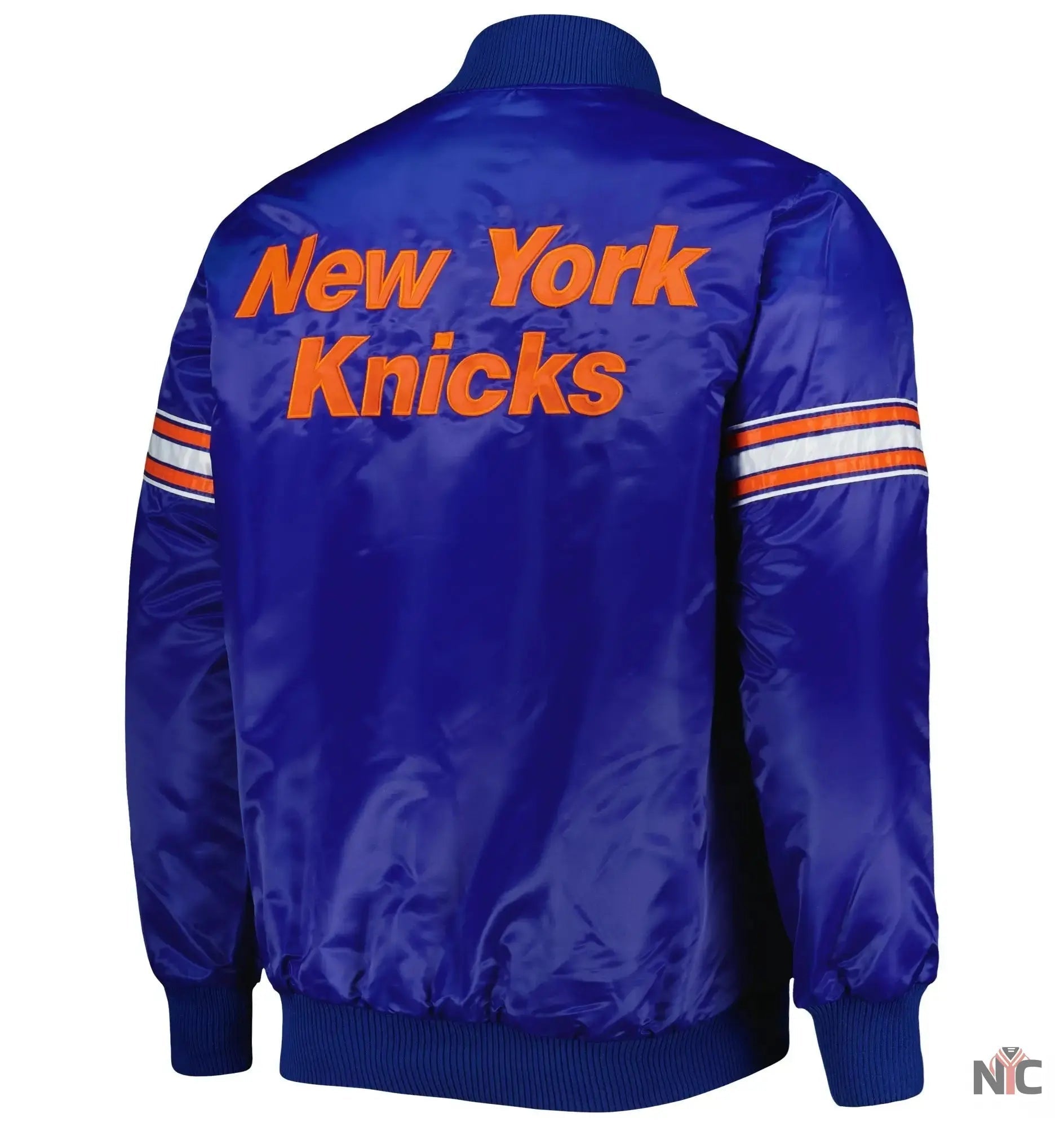 New York Knicks Pick & Roll Blue Satin Varsity Jacket Clanton Jacket