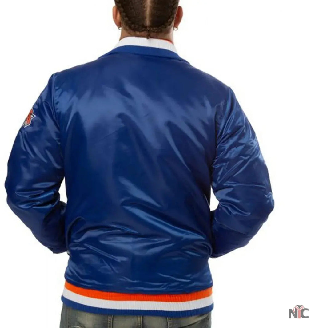 New York Knicks Starter Bomber Blue Satin Jacket Clanton Jacket