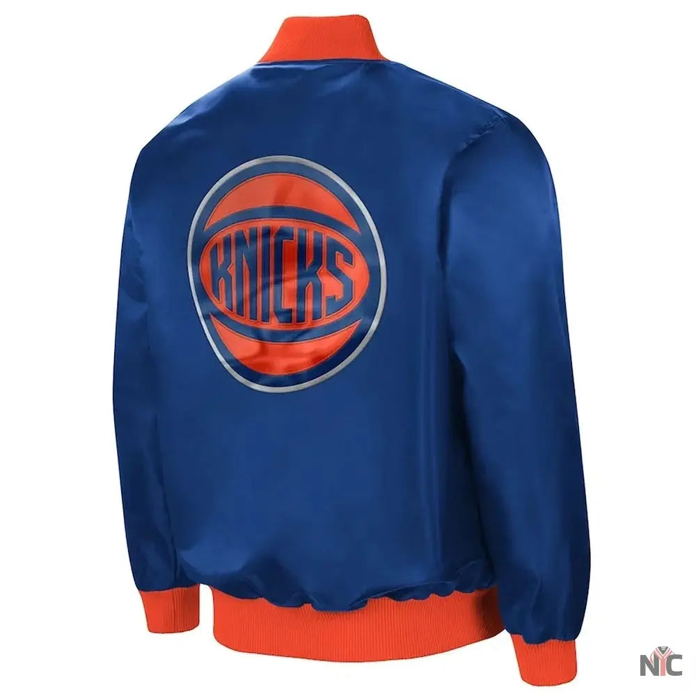 New York Knicks The Ambassador Satin Blue Varsity Jacket Clanton Jacket