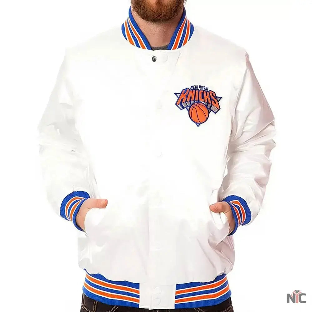 New York Knicks White Satin Jacket Clanton Jacket