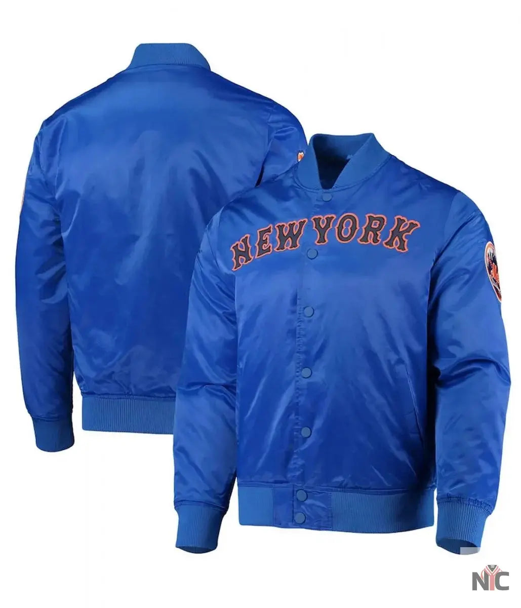 New York Mets Full-Snap Royal Blue Satin Jacket Clanton Jacket