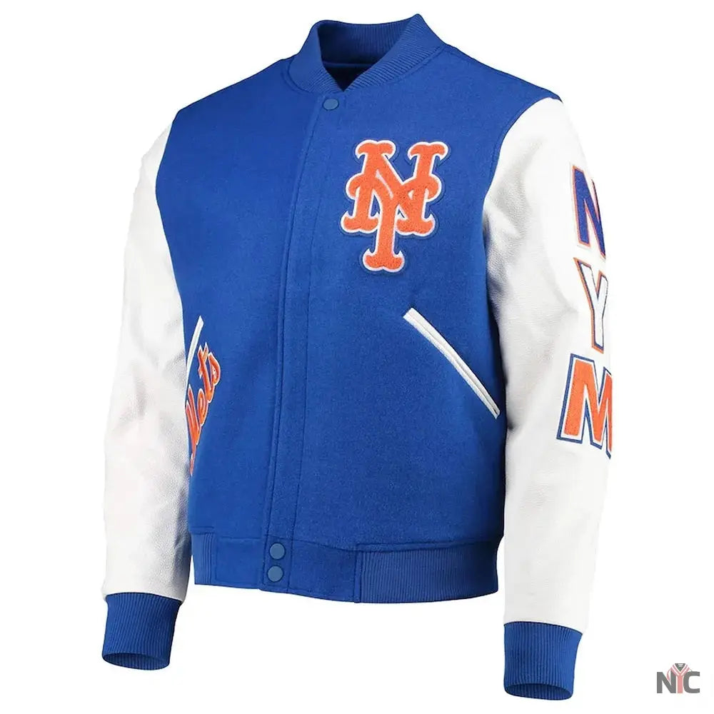 New York Mets Letterman Blue and White Jacket Clanton Jacket