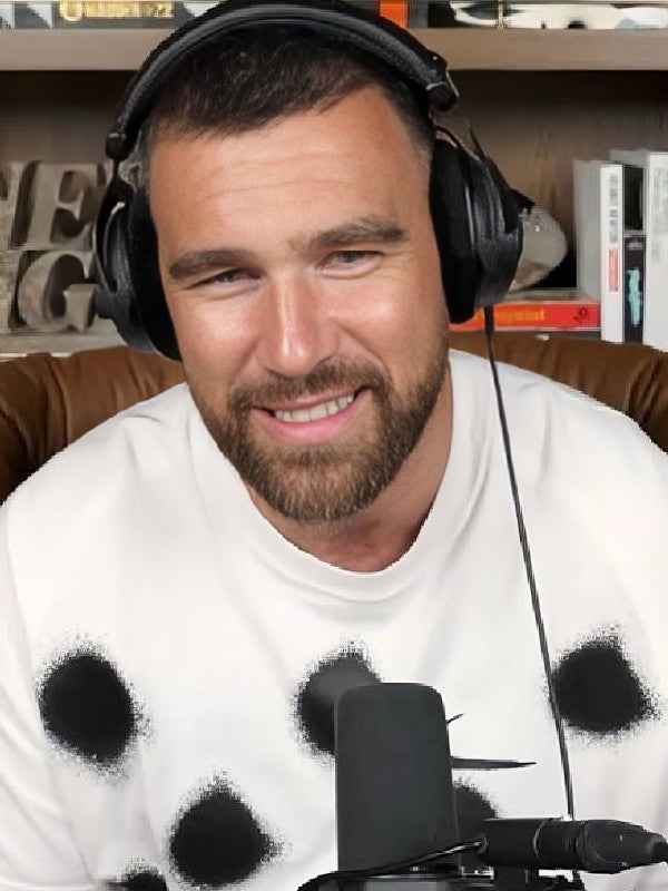 New Heights Podcast Travis Kelce White Spray Dot T-Shirt WorthVee