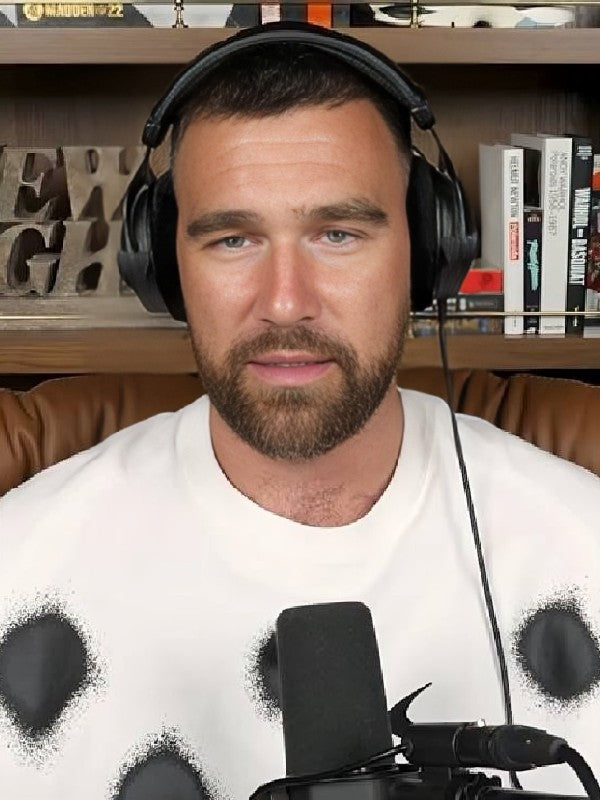New Heights Podcast Travis Kelce White Spray Dot T-Shirt WorthVee