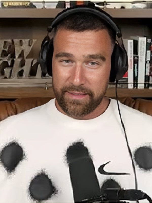 New Heights Podcast Travis Kelce White Spray Dot T-Shirt WorthVee