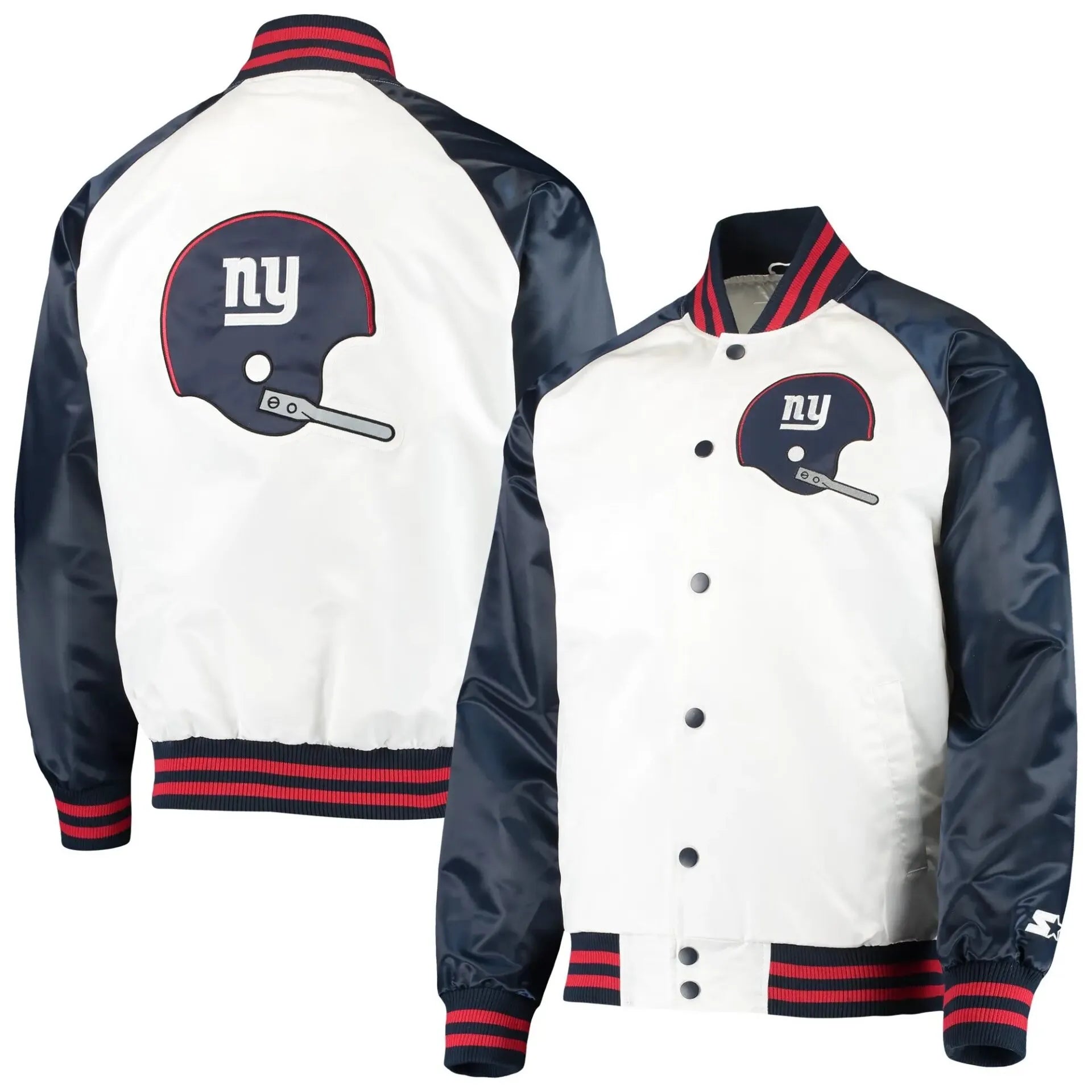 New York Giants Starter White and Navy Varsity Jacket