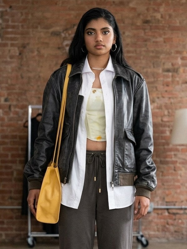 Not Suitable for Work 2026 Abby Chilukuri Black Leather Jacket WorthVee