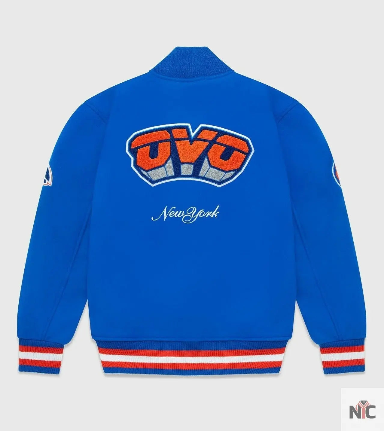 OVO x NBA New York Knicks Blue Varsity Jacket Clanton Jacket