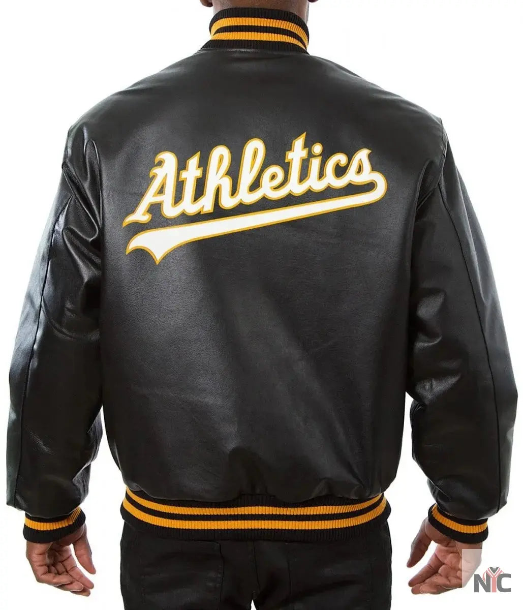 Oakland Athletics Black Leather Varsity Jacket Clanton Jacket