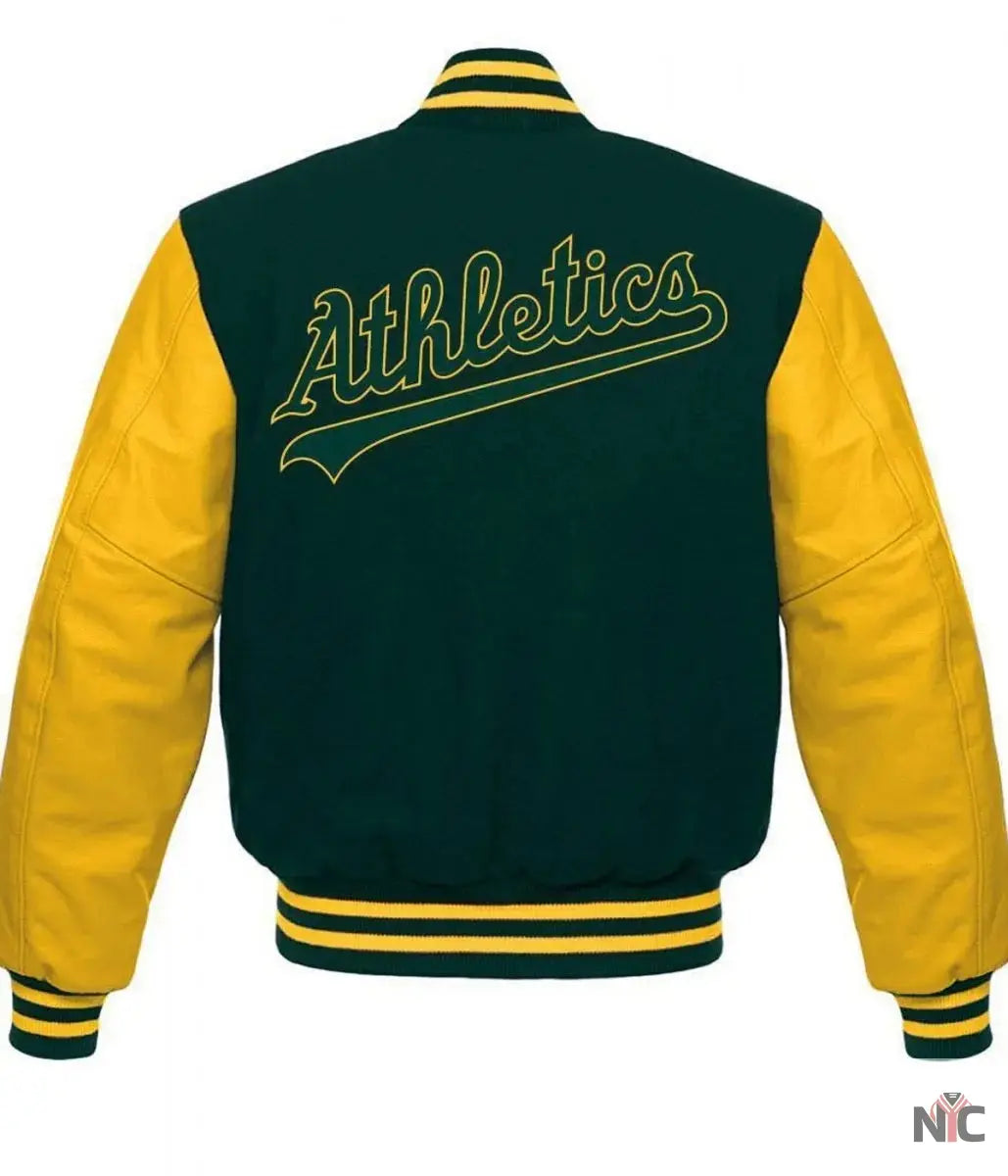 Oakland Athletics MLB Yellow and Green Letterman Jacket Clanton Jacket