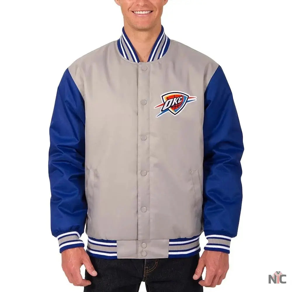 Oklahoma City Thunder Gray Royal Varsity Poly Twill Jacket Clanton Jacket