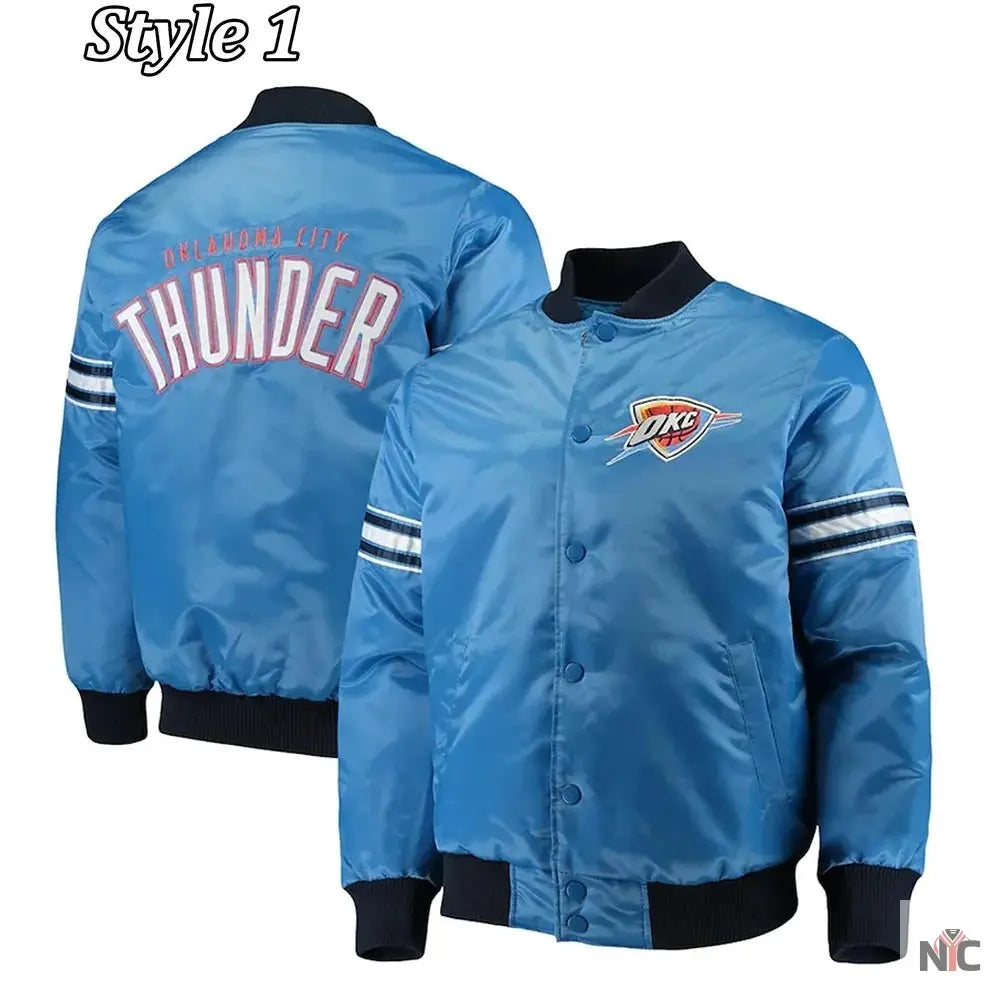 Oklahoma City Thunder Pick Varsity Satin Blue Jacket Clanton Jacket