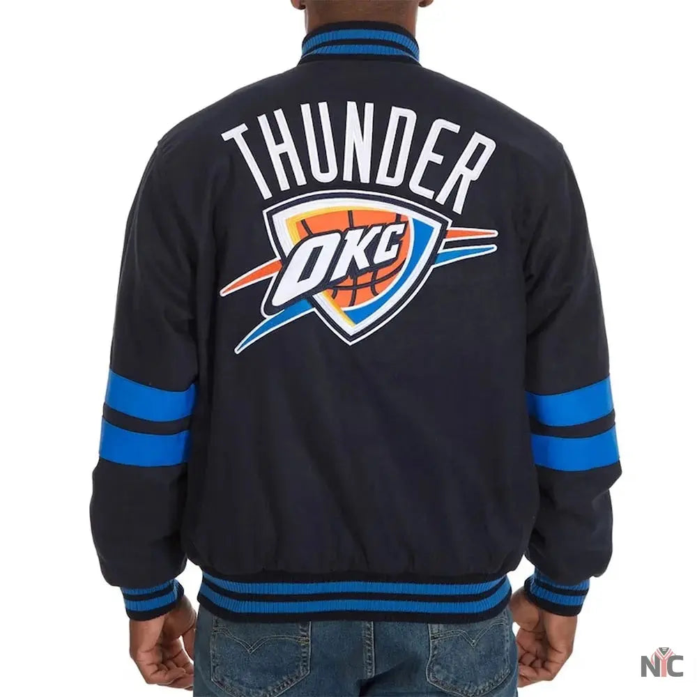 Oklahoma City Thunder Striped Varsity Navy Wool Jacket Clanton Jacket