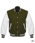 Olive Green And White Varsity Jacket Clanton Jacket