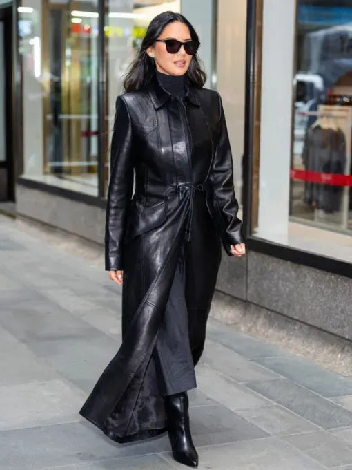 Olivia Munn Midtown NYC 2025 Leather Coat
