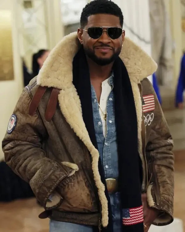 Olympics 2026 Usher Shearling Leather Jacket