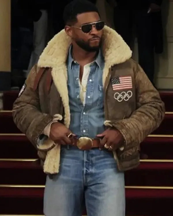 Olympics 2026 Usher Shearling Leather Jacket