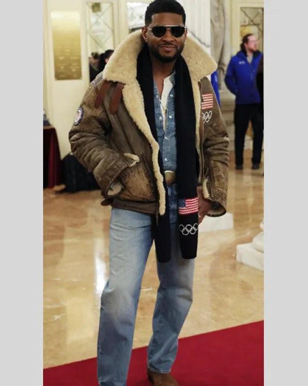 Olympics 2026 Usher Shearling Leather Jacket