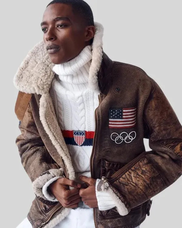 Olympics 2026 Usher Shearling Leather Jacket