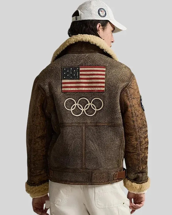 Olympics 2026 Usher Shearling Leather Jacket